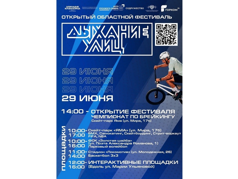 В День города в Вологде пройдет юбилейный фестиваль уличных видов спорта «Дыхание улиц».